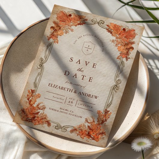 Rustieke herfst bloemige bruiloft save the date