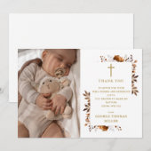 Rustieke herfst bloemige foto doop bedankkaart (Voorkant / Achterkant)