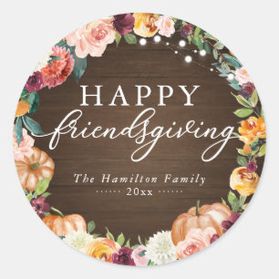Rustieke herfst bloemige Friendsgiving-diner Ronde Sticker