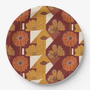 Rustieke herfst bloemige geometrische patroon papieren bordje