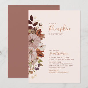 Rustieke herfst bloemige pompoen baby shower kaart