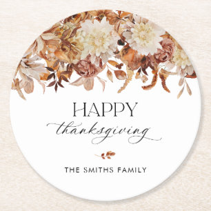 Rustieke herfst bloemige Thanksgiving ronde onderz Kartonnen Onderzetter