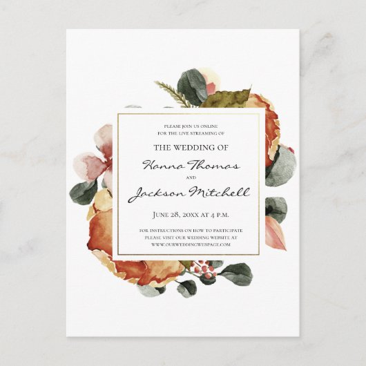 Rustieke herfst bloemige waterverf trouwkaart aankondigingskaart (Voorkant)