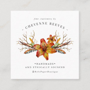 Rustieke herfst bloemmotief Watercolor Logo Vierkante Visitekaartje