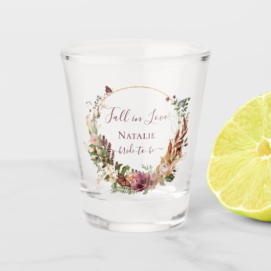 Rustieke herfst bloemrijke bruidsdouche shot glas (Voorkant)