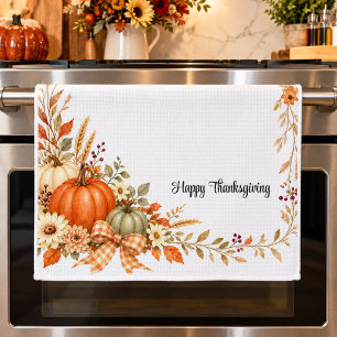 Rustieke herfst bloemrijke lijst Gelukkig Thanksgi Theedoek