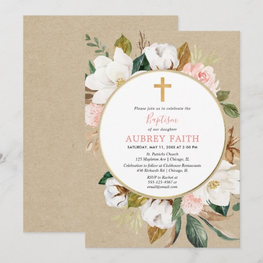 Rustieke herfst blush roze witte bloemenmeisje doo kaart (Voorkant / Achterkant)