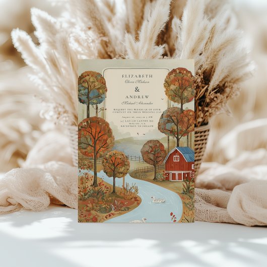 Rustieke Herfst Boerderij Lakefront Wedding Kaart
