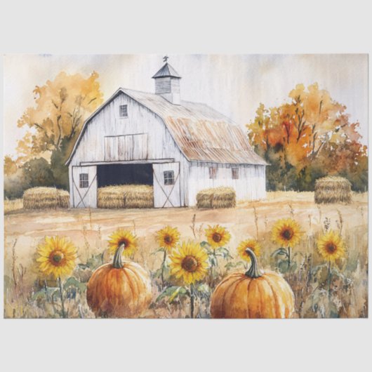 Rustieke herfst Boerderij Landschap Decoupage Tissuepapier (Voorkant)
