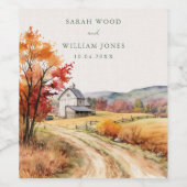 Rustieke herfst boerderij linnen print Trouwwijn L Wijn Etiket (Enkel label)