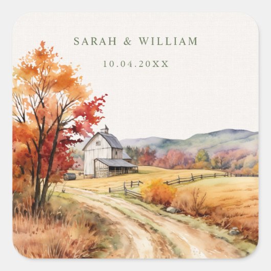 Rustieke herfst boerderij linnen print Wedding Sti Vierkante Sticker (Voorkant)