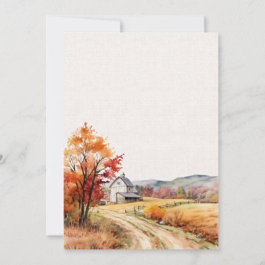 Rustieke herfst boerderij met linnen print Trouwen Kaart (Achterkant)