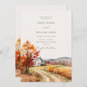 Rustieke herfst boerderij met linnen print Trouwen Kaart (Voorkant / Achterkant)