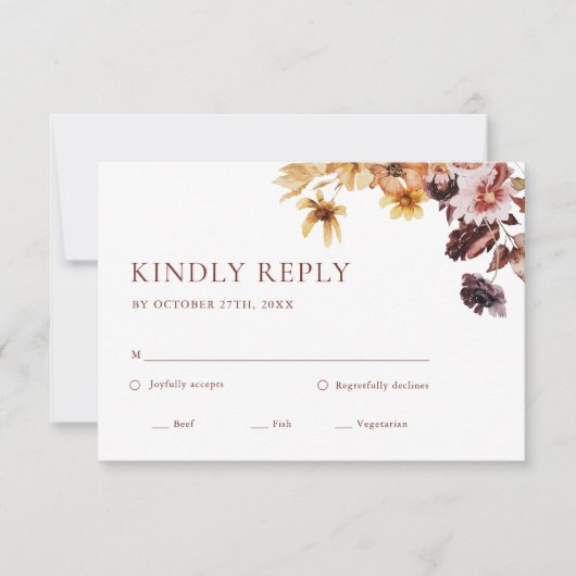 Rustieke Herfst Boho Bloemen Bruiloft RSVP Kaart (Voorkant)