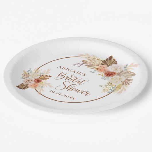 Rustieke herfst boho-boog Pampasgras Bruidsdouche  Papieren Bordje (Gekanteld)