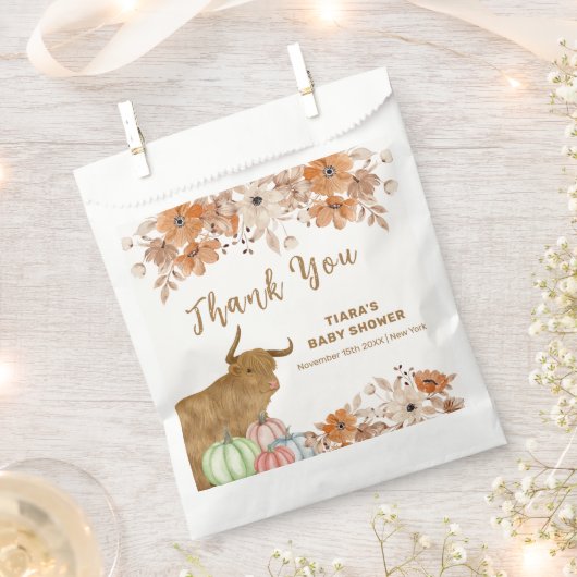 Rustieke Herfst Boho Floral Highland Koe Baby show Bedankzakje (Geknipt)