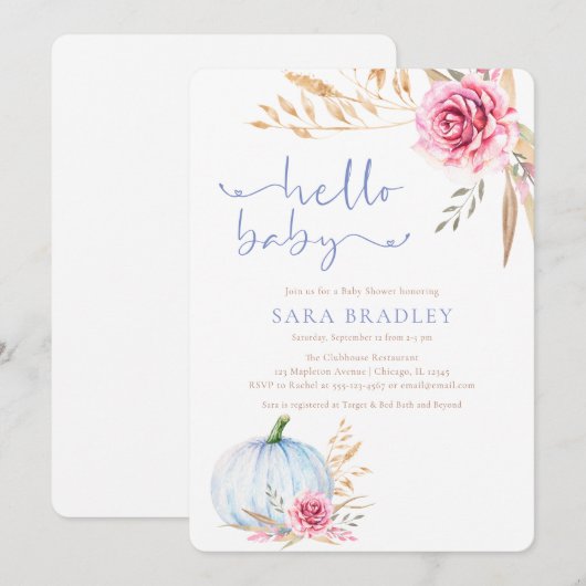 Rustieke herfst boho pompoen baby jongen douche kaart (Voorkant / Achterkant)