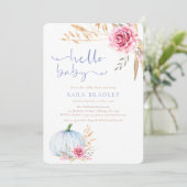 Rustieke herfst boho pompoen baby jongen douche kaart (Staand voorkant)