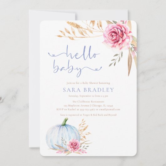 Rustieke herfst boho pompoen baby jongen douche kaart (Voorkant)