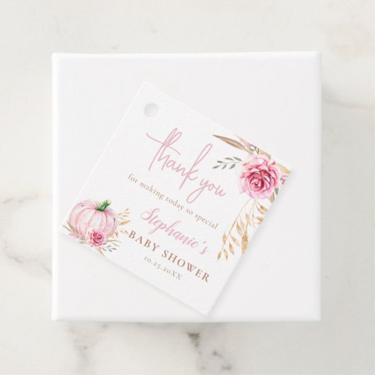 Rustieke herfst boho pompoen baby meisje douche bedankjes labels (In situ)