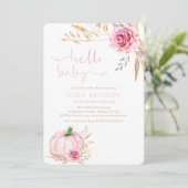 Rustieke herfst boho pompoen baby meisje douche kaart (Staand voorkant)