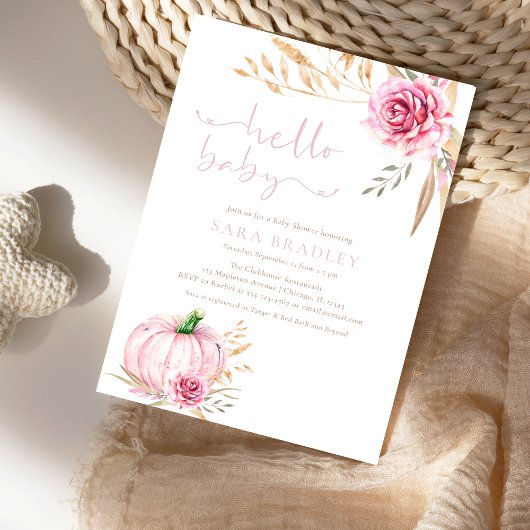 Rustieke herfst boho pompoen baby meisje douche kaart