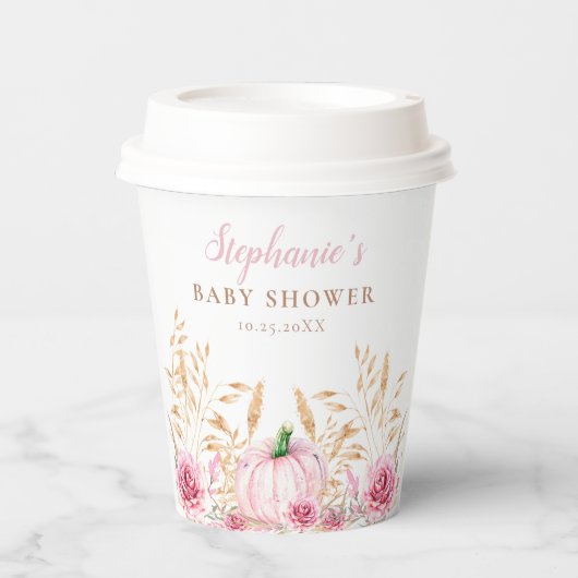 Rustieke herfst boho pompoen baby meisje douche papieren bekers (Voorkant)