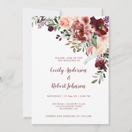 Rustieke herfst Boho Waterverf Flowers Kaart (Voorkant)