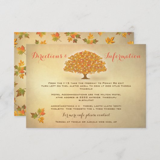 Rustieke Herfst Boom Lichten Huwelijk info kaarten (Voorkant / Achterkant)