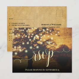 Rustieke Herfst Boom & Lichten Perkament Bruiloft Briefkaart