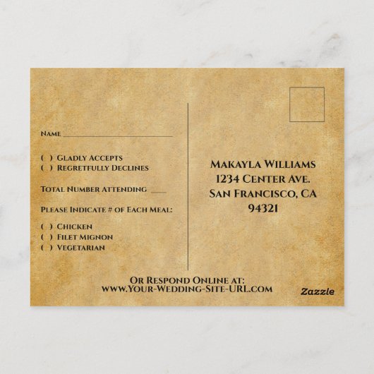 Rustieke Herfst Boom & Lichten Perkament Bruiloft Briefkaart (Achterkant)