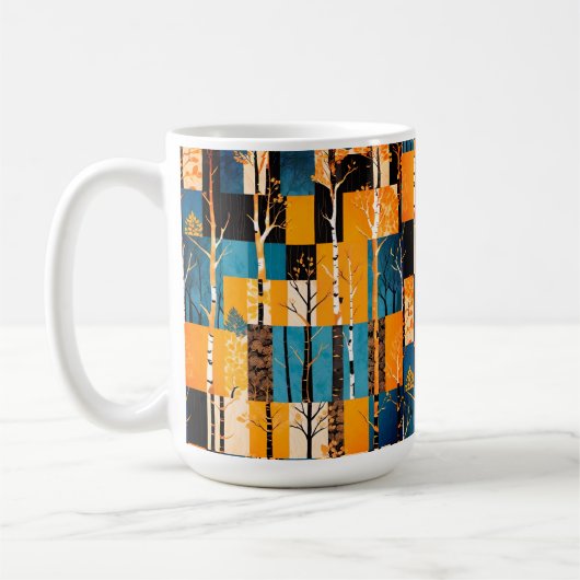Rustieke herfst bos boom patchwork quiltpatroon koffiemok (Links)