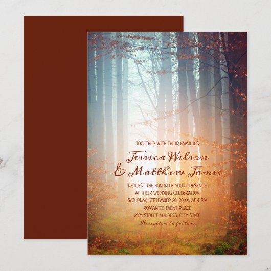 Rustieke Herfst Bos Bourgondië Herfst Country Wedd Kaart (Voorkant / Achterkant)