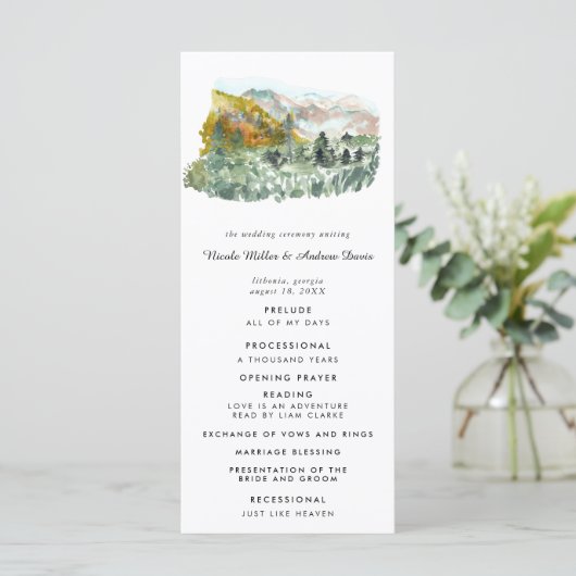 Rustieke herfst bos bruiloft ceremonie programma programmakaart (Staand voorkant)