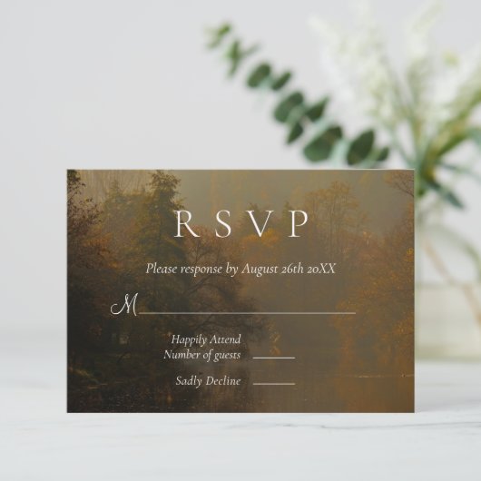  rustieke herfst bos bruiloft RSVP kaartje (Staand voorkant)