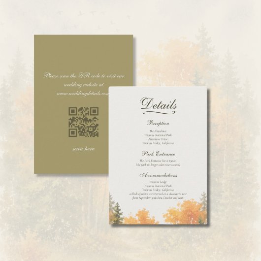 Rustieke Herfst Bos Dennenbomen QR Code Bruiloft Informatiekaartje