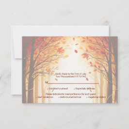 Rustieke herfst bos pompoen bruiloft RSVP kaartje