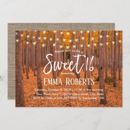 Rustieke Herfst Bos String Lichtjes Sweet 16 Kaart (Voorkant / Achterkant)