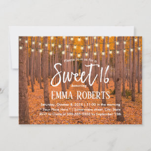 Rustieke Herfst Bos String Lichtjes Sweet 16 Kaart