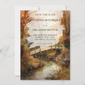 Rustieke herfst boslandschap brug herfst bruiloft save the date (Voorkant)