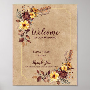 Rustieke Herfst Bourgondië Bloemen Welkom op onze  Poster