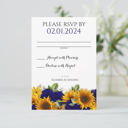 Rustieke herfst bruiloft Navy Rozen RSVP-kaart RSVP Kaartje (Staand voorkant)