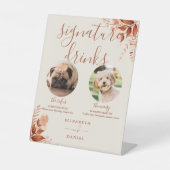 Rustieke herfst bruiloft Pet Dog Signature Drinken Reclamebord Met Voetstuk (Voorkant)