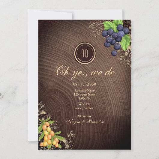 Rustieke herfst bruiloft receptie kaart (Voorkant)