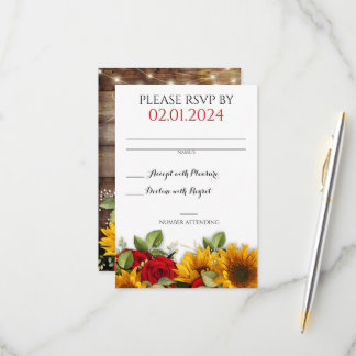 Rustieke herfst bruiloft rode rozen RSVP-kaart RSVP Kaartje