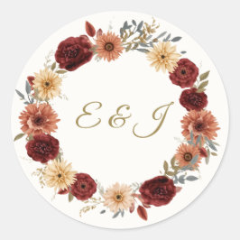 Rustieke herfst bruiloft ronde Sticker | Bourgondi