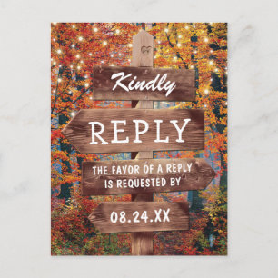 Rustieke herfst bruiloft RSVP in een herfstbos Uitnodiging Briefkaart