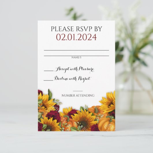 Rustieke herfst bruiloft RSVP-kaart RSVP Kaartje (Staand voorkant)