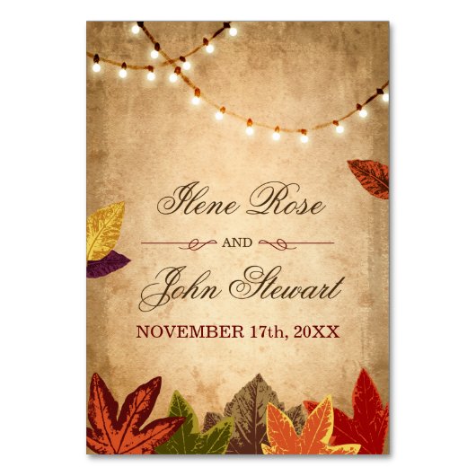 Rustieke herfst bruiloft tafel nummers | Herfstbla Kaart (Achterkant)