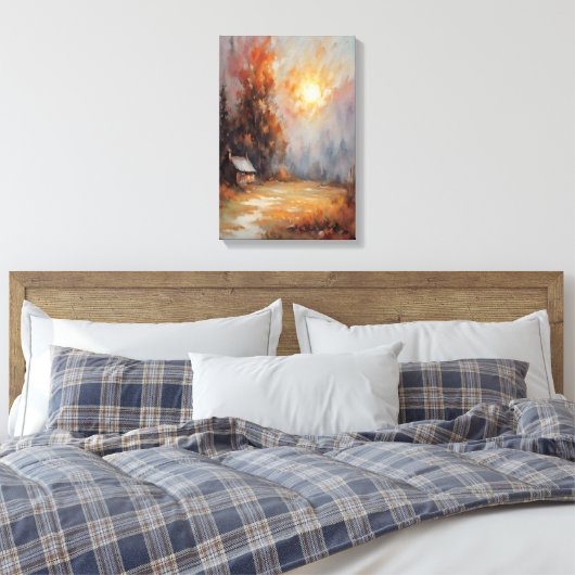 Rustieke Herfst Cabin Landschap Herfst Art Canvas Afdruk (Insitu (Slaapkamer))